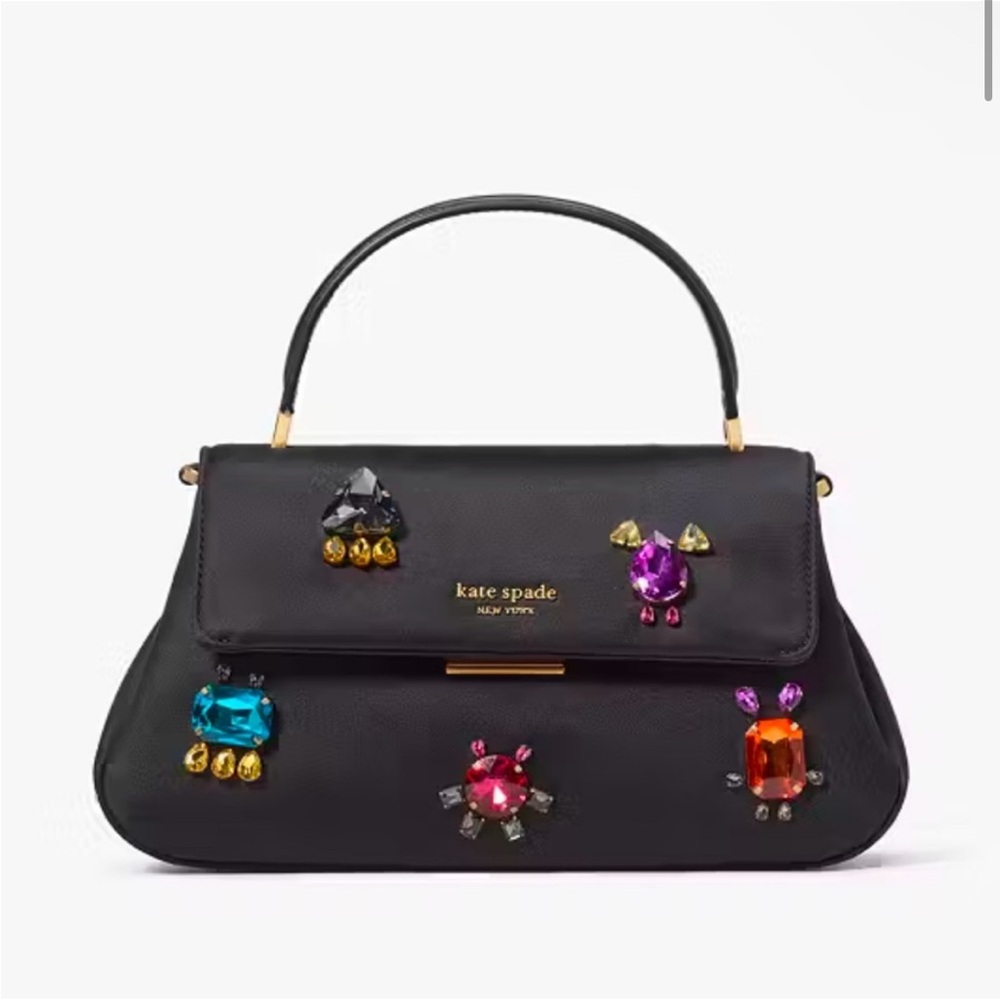 Kate Spade Grace Satin Top Handle Bag Black Embellished Evening Purse